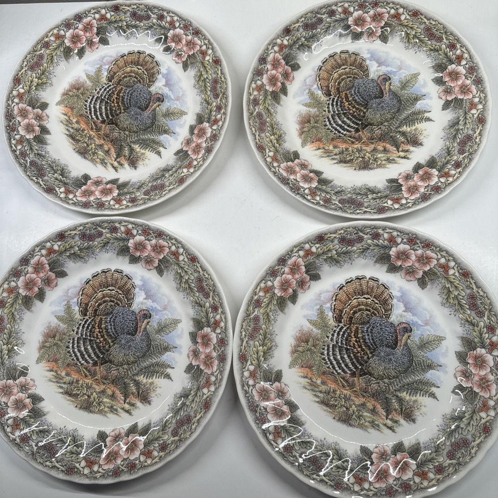 Churchill Queens Myott Factory Thanksgiving Dinner Plates 10" Turkey Set Lot 4